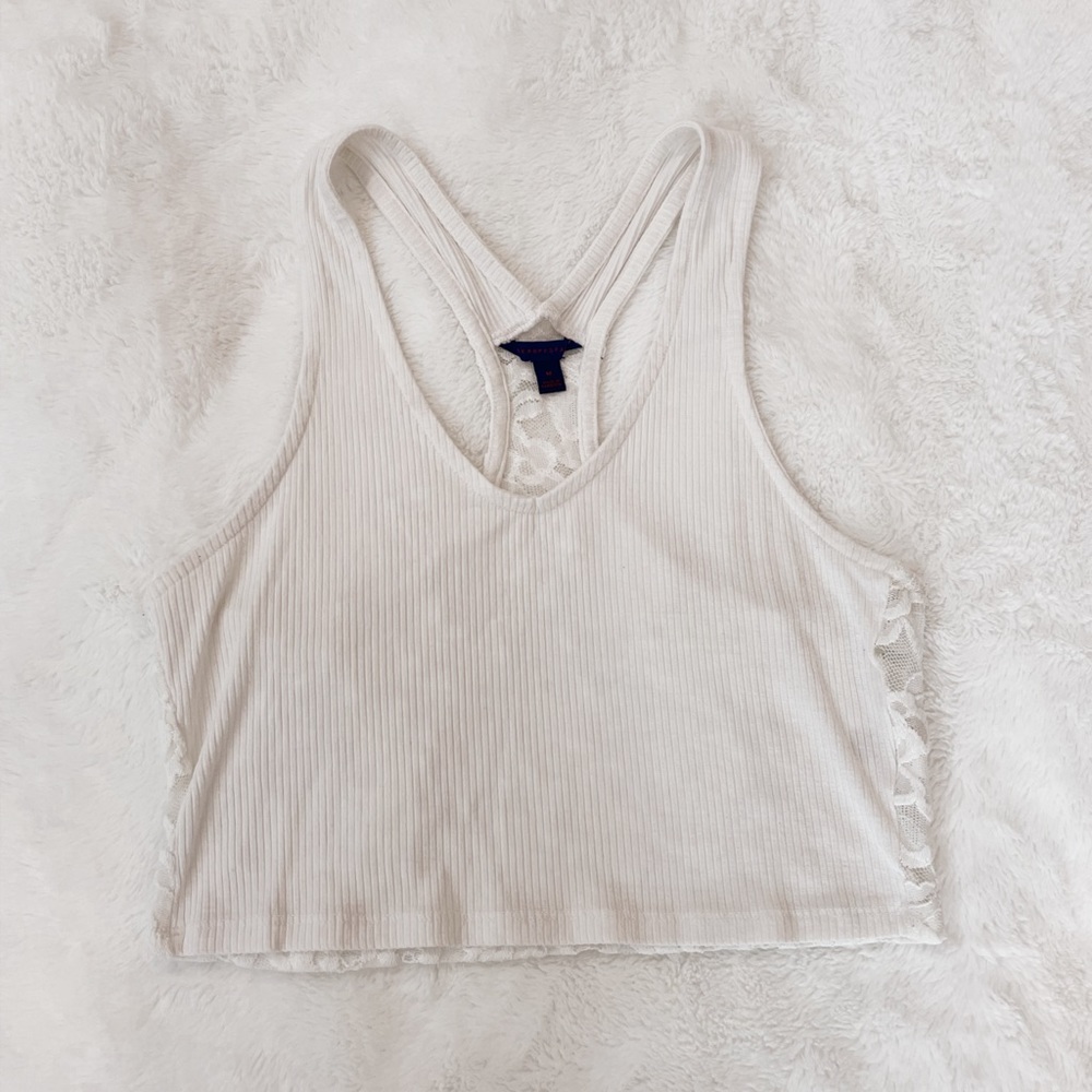 Aeropostale white cropped lace tank top